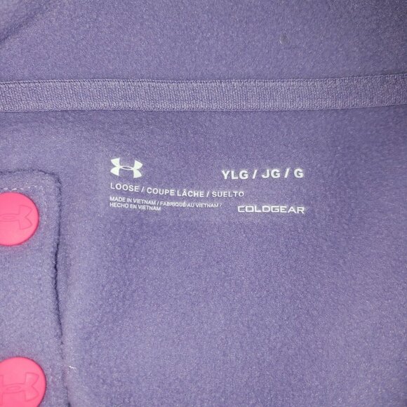 Under Armour Fleece Sweatshirt Girls' L Purple Pink Kangaroo Pocket Snaps Collar - Picture 2 of 16